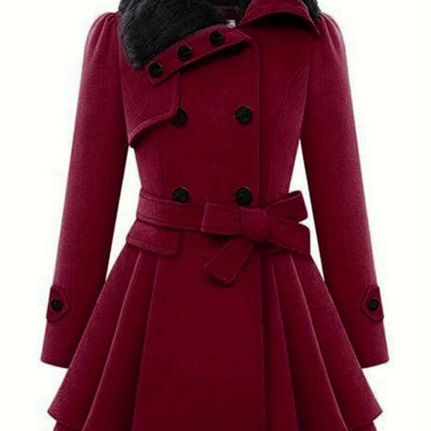 Women's Winter Double-Breasted Pea Coat with Faux Fur