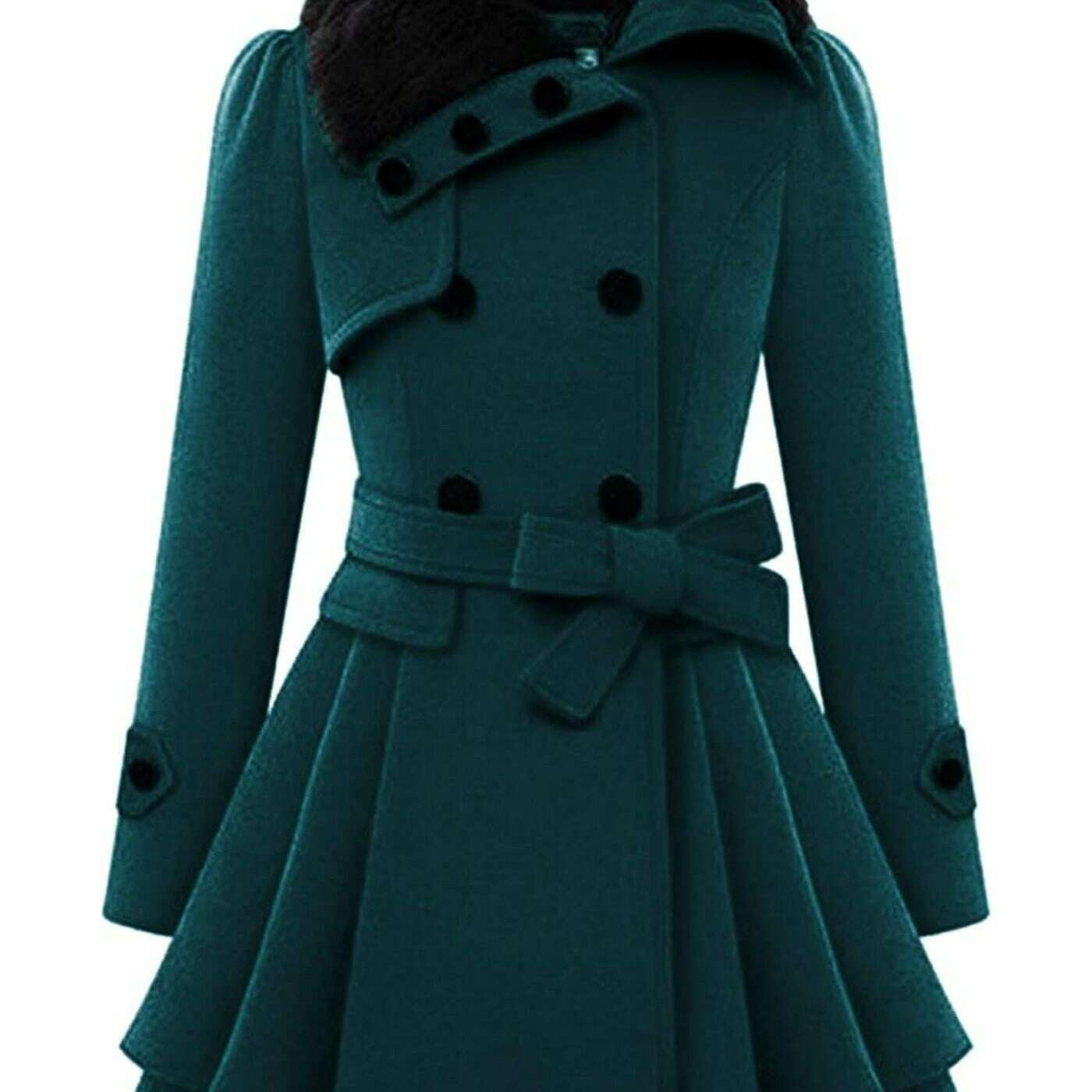 Women's Winter Double-Breasted Pea Coat with Faux Fur