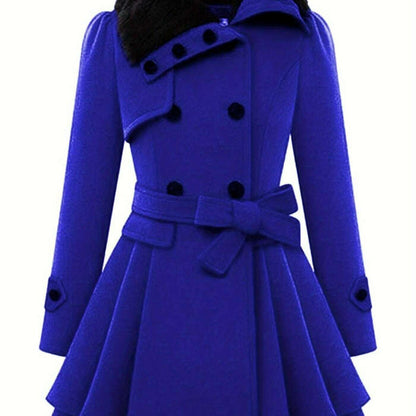 Women's Winter Double-Breasted Pea Coat with Faux Fur