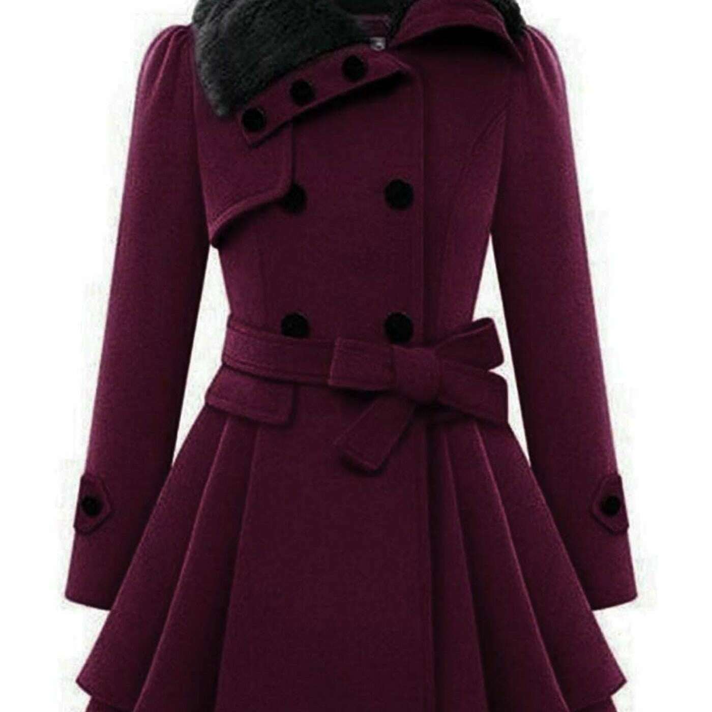 Women's Winter Double-Breasted Pea Coat with Faux Fur