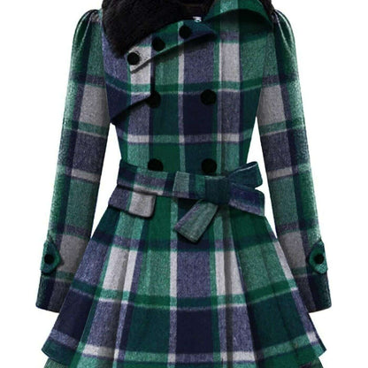 Women's Winter Double-Breasted Pea Coat with Faux Fur