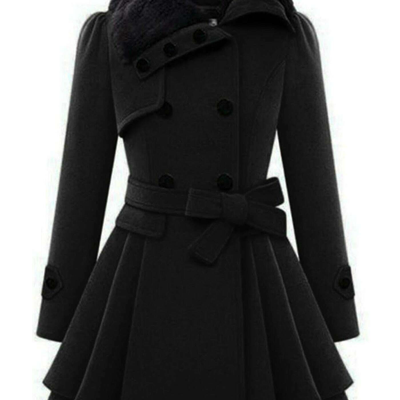 Women's Winter Double-Breasted Pea Coat with Faux Fur