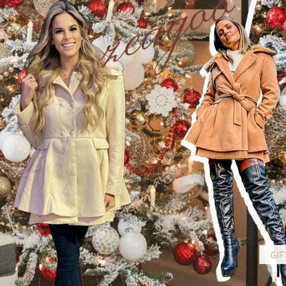 Women's Winter Double-Breasted Pea Coat with Faux Fur