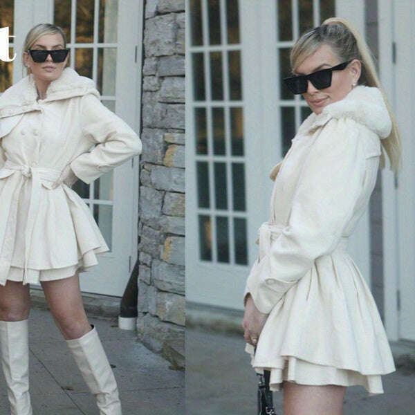 Women's Winter Double-Breasted Pea Coat with Faux Fur