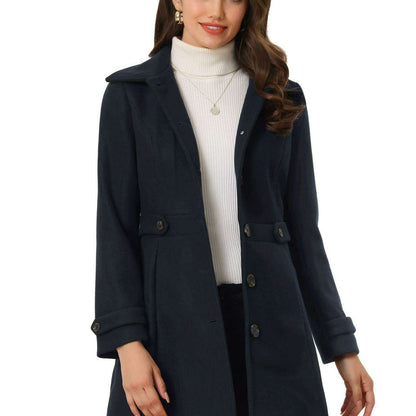 Allegra K Midi Pea Coat with Lapel Collar and Hidden Pockets