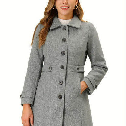 Allegra K Midi Pea Coat with Lapel Collar and Hidden Pockets