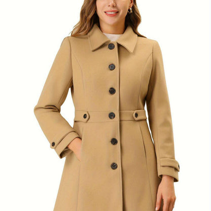 Allegra K Midi Pea Coat with Lapel Collar and Hidden Pockets