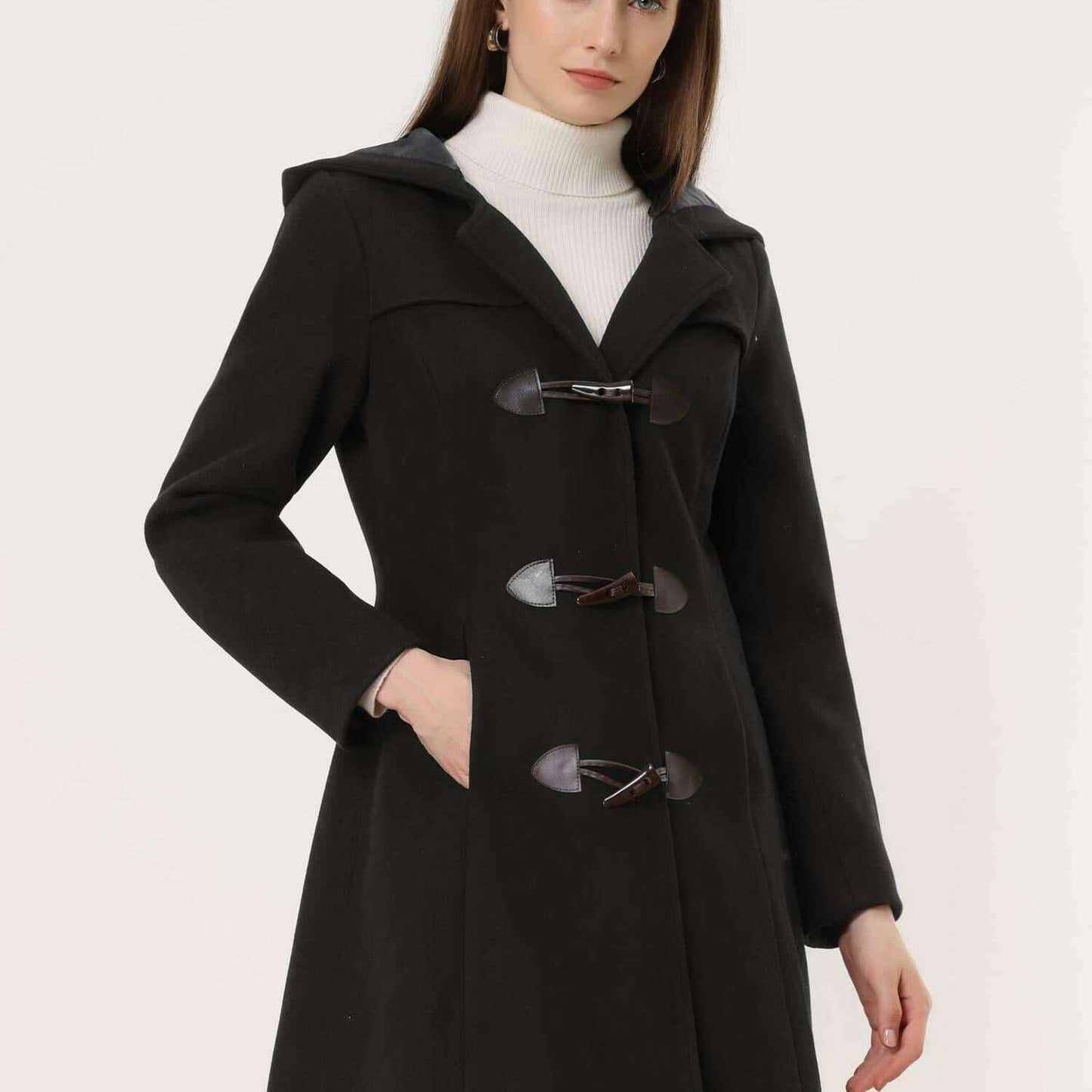 Winter Chic Hooded Toggle Duffle Pea Coat for Women