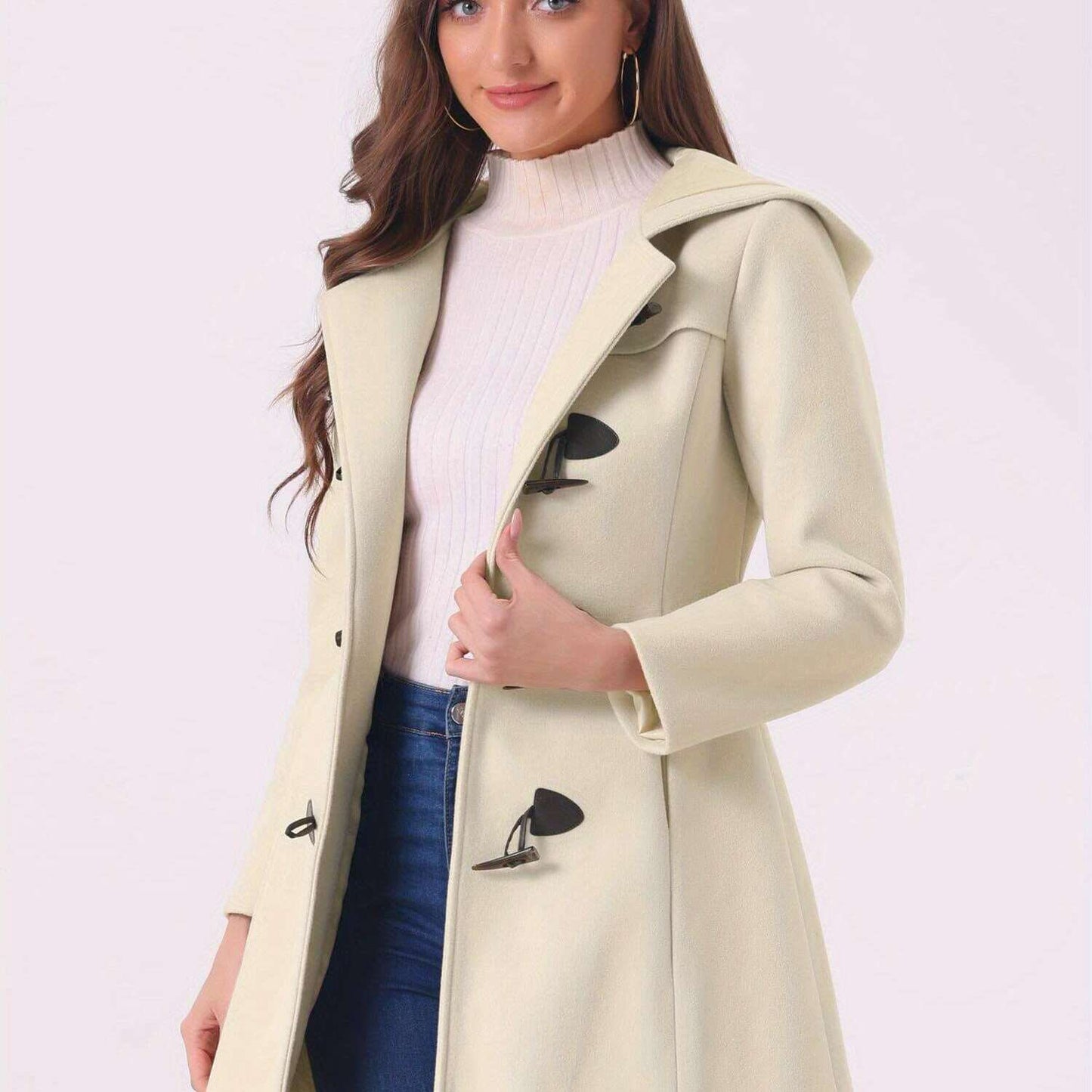 Winter Chic Hooded Toggle Duffle Pea Coat for Women