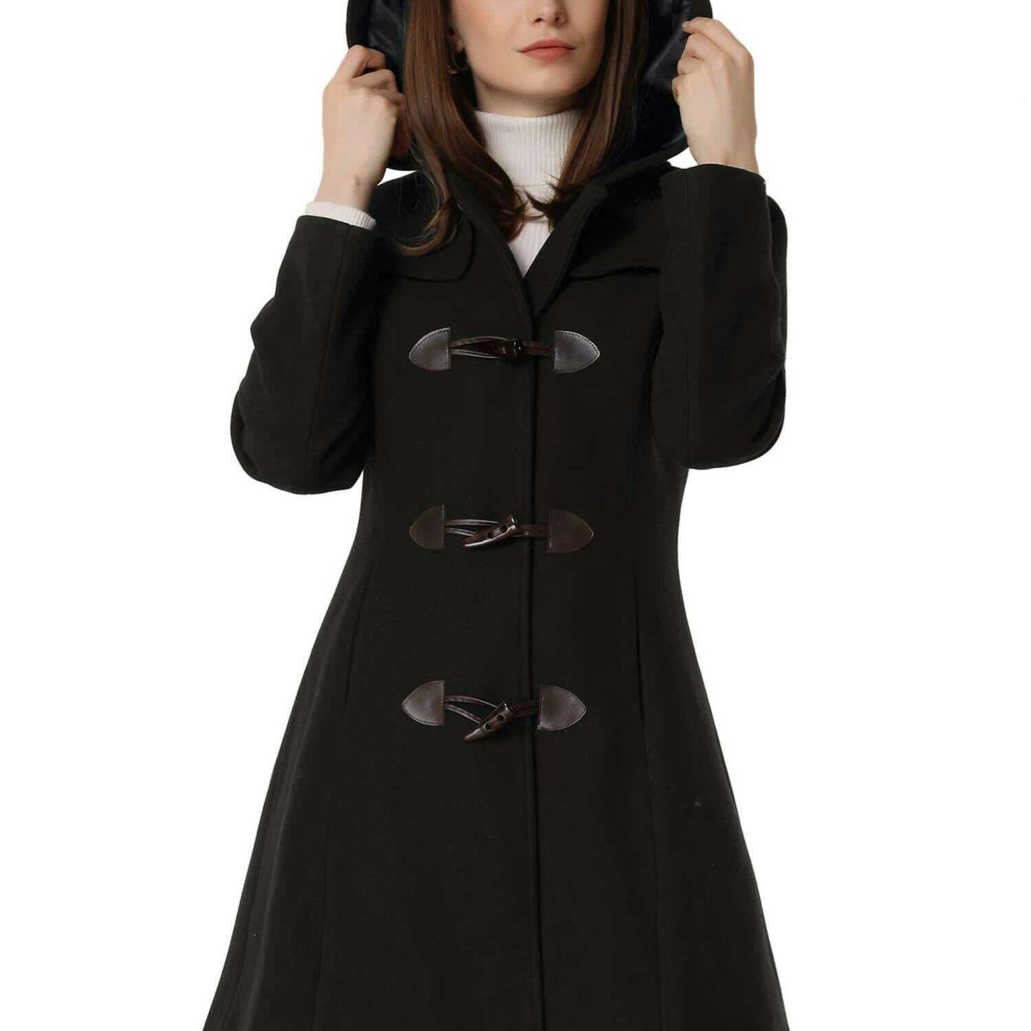 Winter Chic Hooded Toggle Duffle Pea Coat for Women
