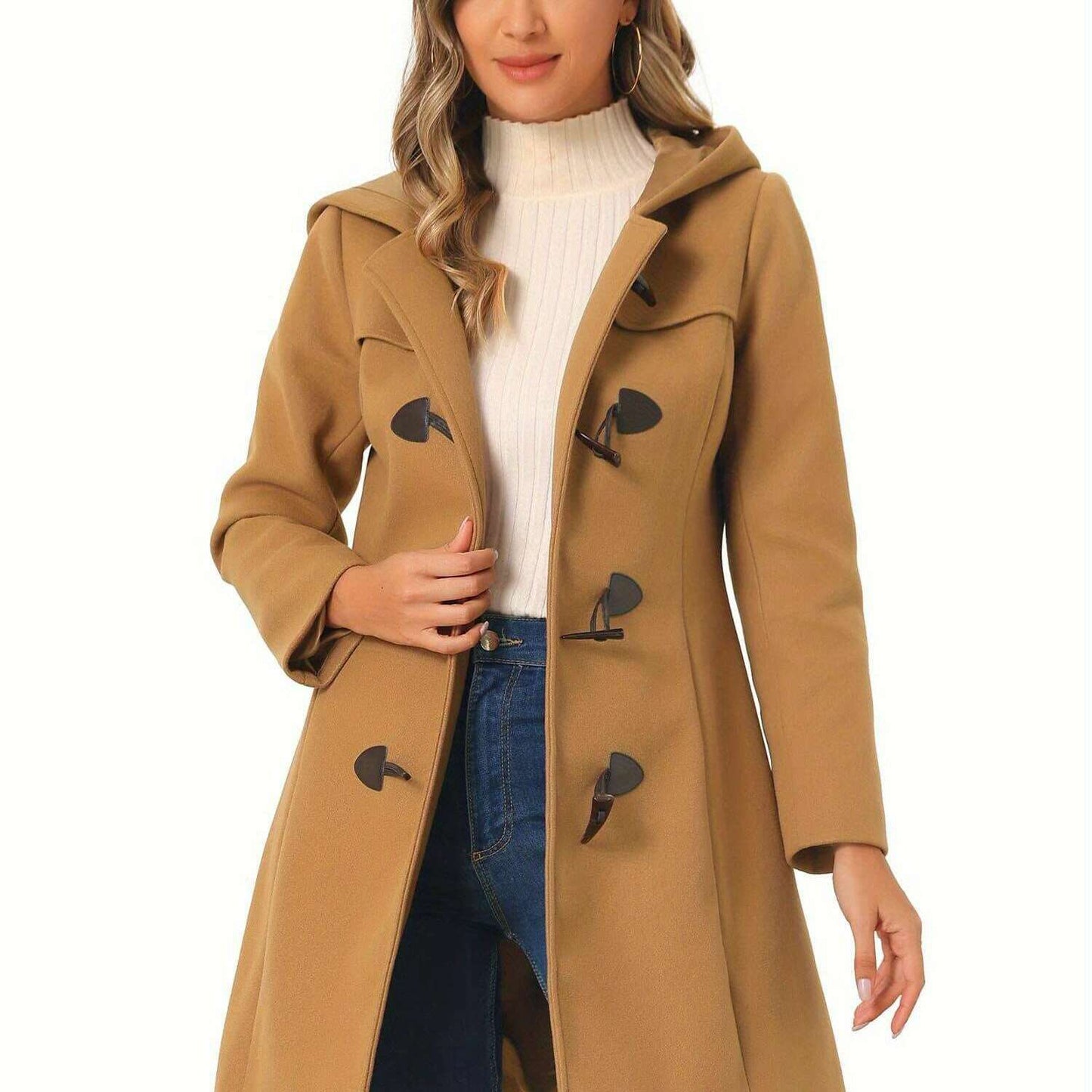 Winter Chic Hooded Toggle Duffle Pea Coat for Women
