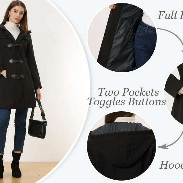 Winter Chic Hooded Toggle Duffle Pea Coat for Women