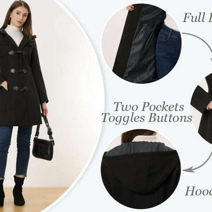 Winter Chic Hooded Toggle Duffle Pea Coat for Women