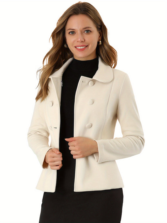 Women's Double-Breasted Doll Collar Peacoat by Allegra K