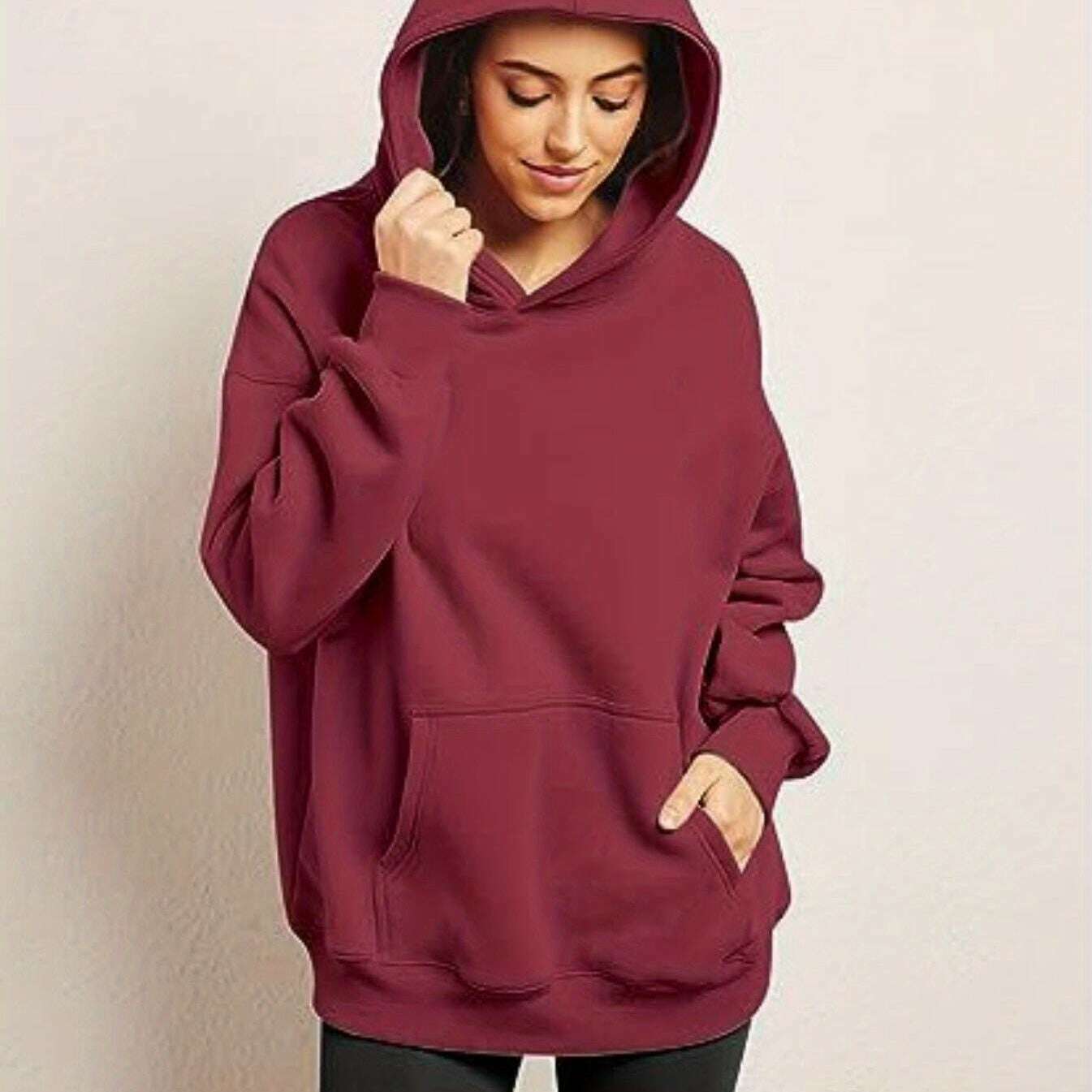 Cozy Solid Color Hoodie – Loose Fit, Thick, Fall/Winter Sports Wear - D&M Boutique 