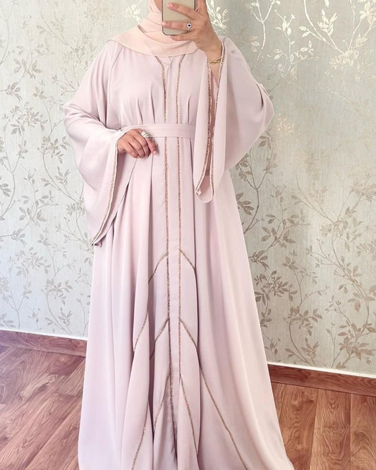 Light/sweet pink with gold embellishments Abaya
