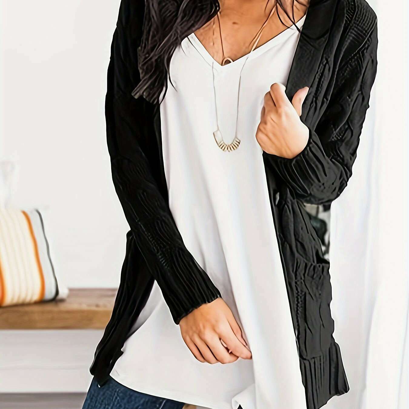 V-Neck Long Sleeve Knitted Cardigan with Pockets
