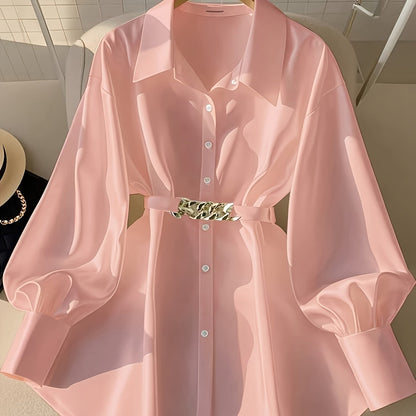 Retro Style Women's Loose Long Sleeve Casual Outdoor Top Fashion Shirt with Belt