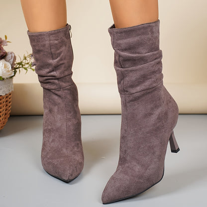 Women's Plus Size Chic Pointed Toe Boots - Slip-resistant Rubber Sole, Elegant Side Zipper Closure, Soft Fabric Lined Interior - Brown Formal & Everyday Boots for Women, Professional Footwear