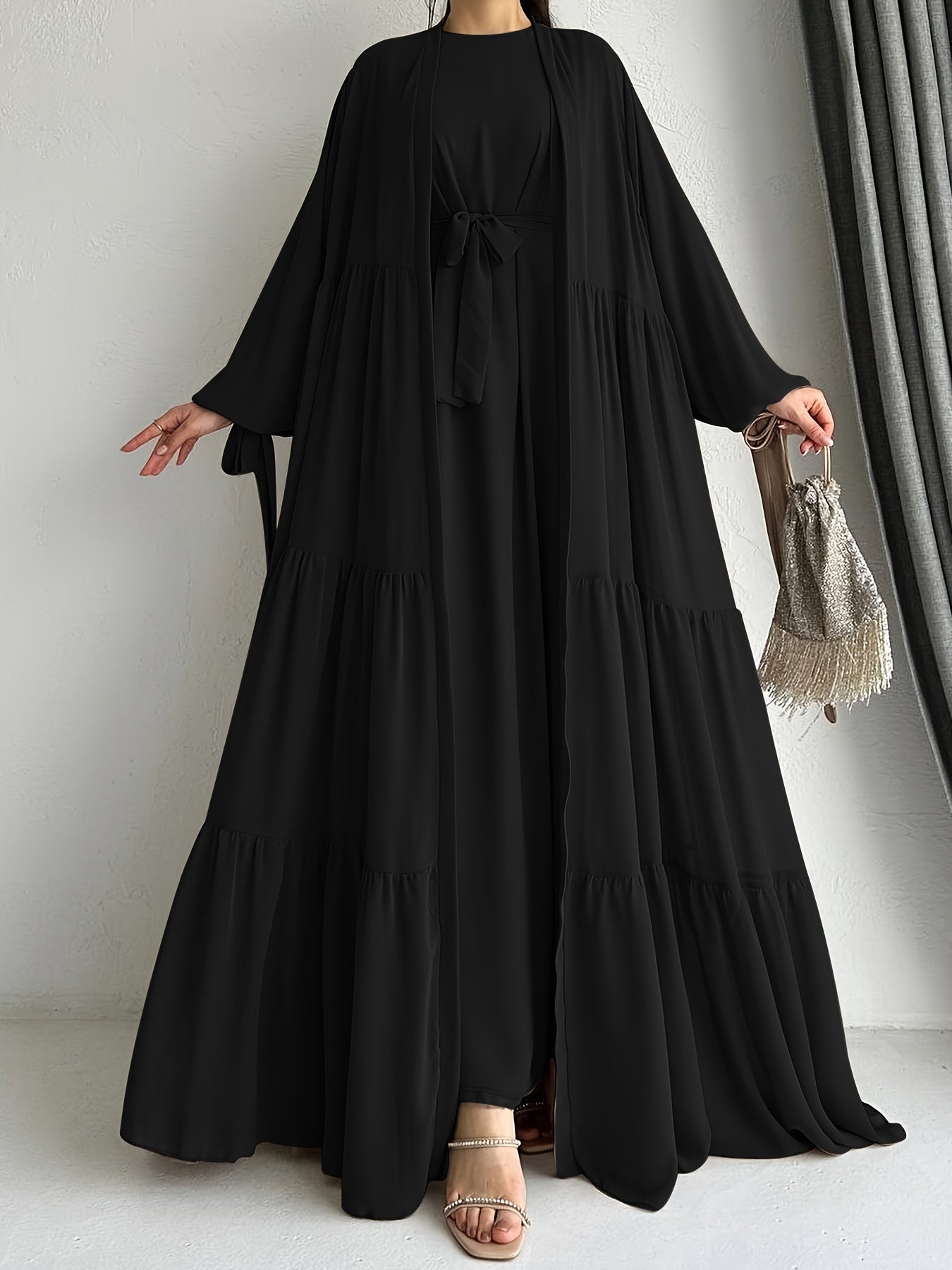 [Brown Abaya Dress] Modest Brown Abaya Dress with Cape Cover | Adjustable Waist Tie Belt, Machine Washable, Breathable Material, Hijabi Style, Casual Attire, Lightweight Fabric, All-Season Wear, Versatile Layering Piece, Flow