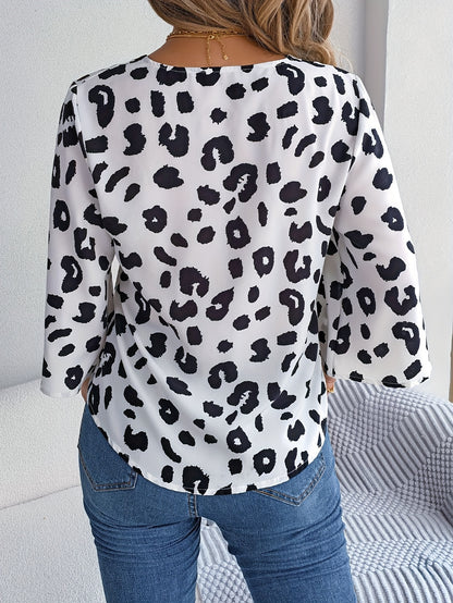 [Leopard Print Tied Bow Top] Elegant Leopard Print Spring & Summer Casual Women's Tied Bow Top