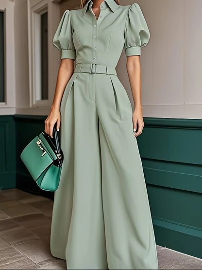[Mint Green Jumpsuit] Mint Green Loose-Fit Jumpsuit | Women's Summer Solid Color Machine-Washable Jumpsuit for Casual & Professional Outfits, Wideleg Outfit, Nonstretch Fabric