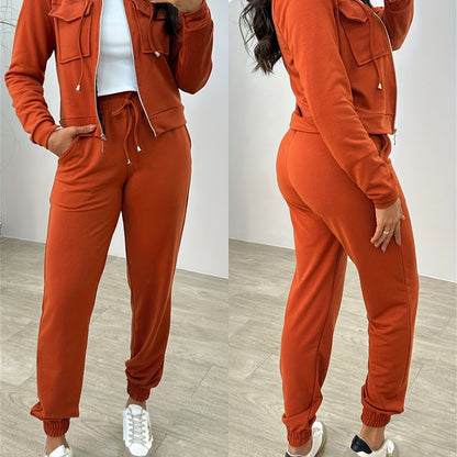 Women’s Top & Pants Set – Stand Collar & Drawstring