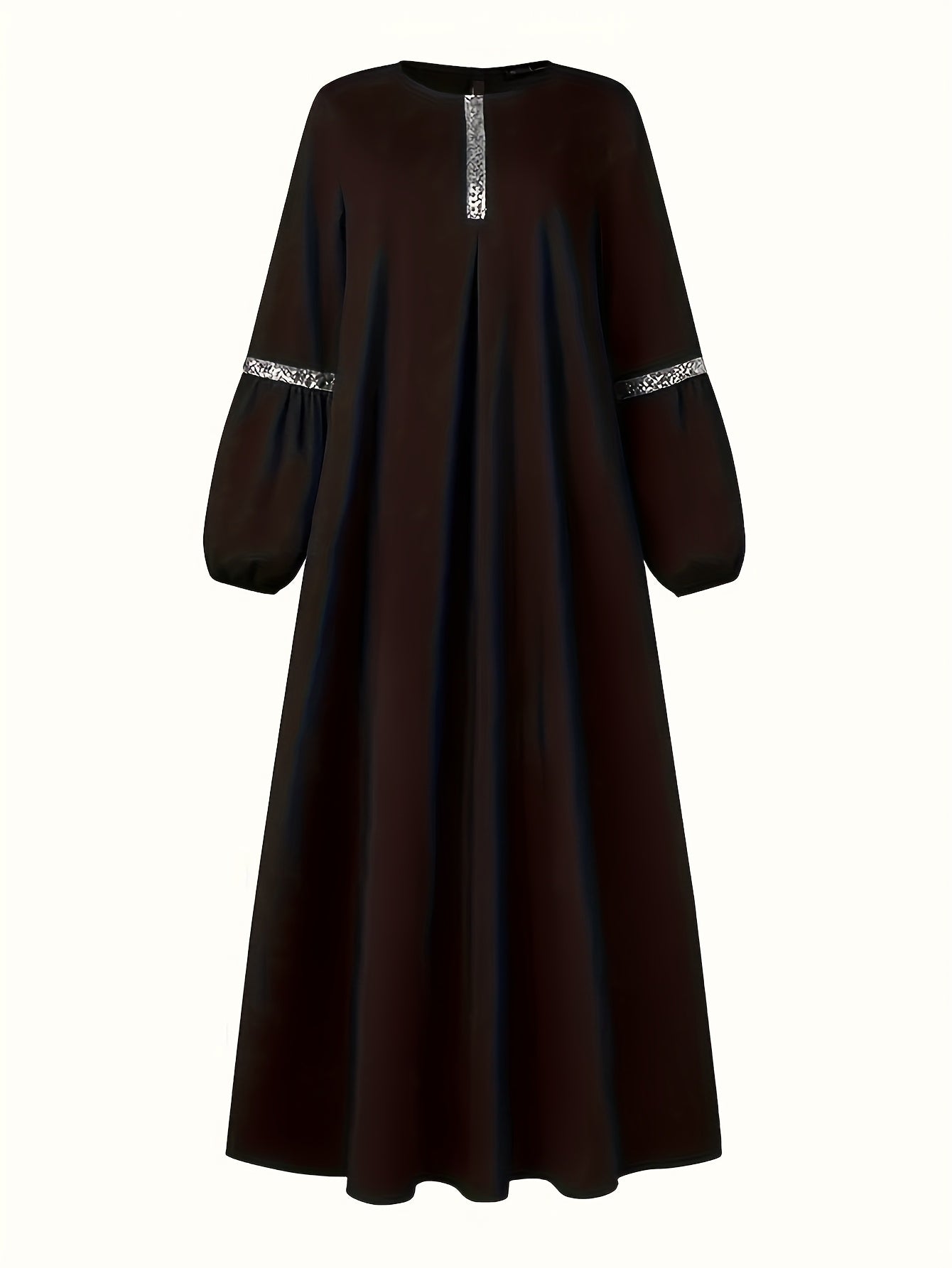 [Elegant Sequin Abaya Dress] Polyester Elegant Sequin Decorative Ladies Abaya Kaldan Dress - Humble Long Sleeves, Round Neck, Perfect For Spring/summer/fall