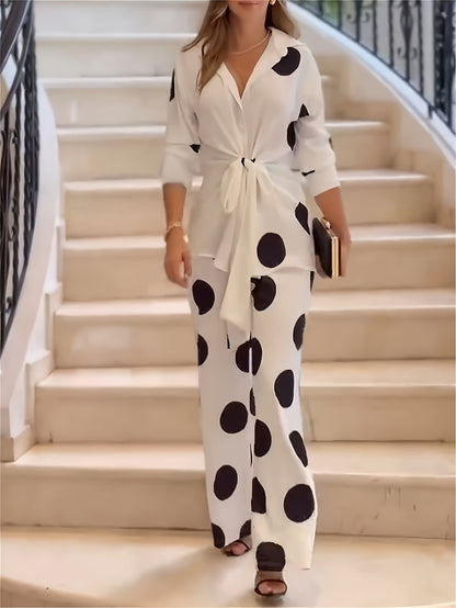 Polka Dot Outfit Set – Blouse & Wide Leg Pants