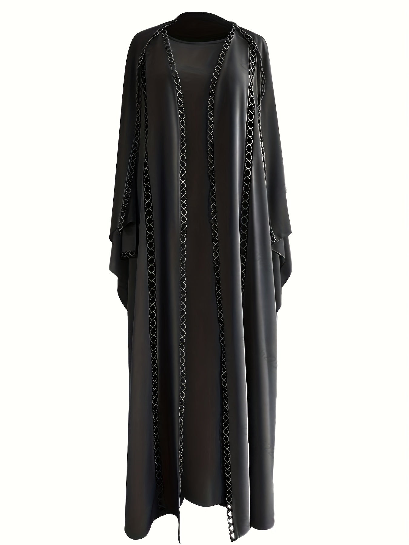 Open Robe Set with Lace, Sleeveless Underdress and Chiffon Headscarf - Lightweight, Simple, and Breathable for Spring/Summer