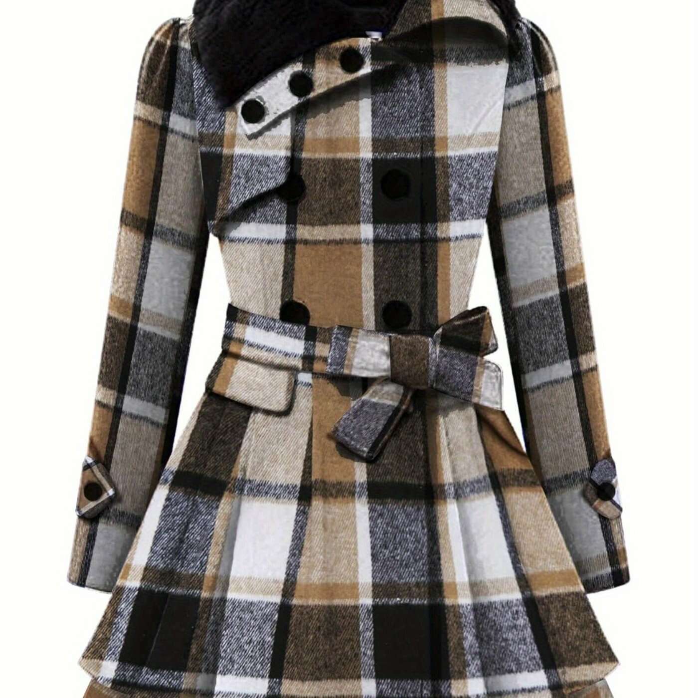 Women's Winter Double-Breasted Pea Coat with Faux Fur
