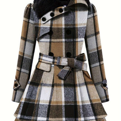 Women's Winter Double-Breasted Pea Coat with Faux Fur