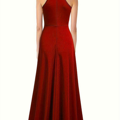 Solid Color Sleeveless Maxi Dress with Mock Neck & Split Detail - D&M Boutique