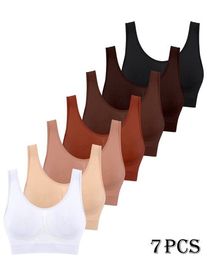 7pcs Sports Bra For Women, Shock-absorbing Running, Small Chest Gathering, Fitness Yoga Vest, Thin Design, No Padding, Beautiful Back, Sports Bra