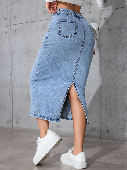 Women's New Casual Elastic Split High-Waisted Denim Skirt