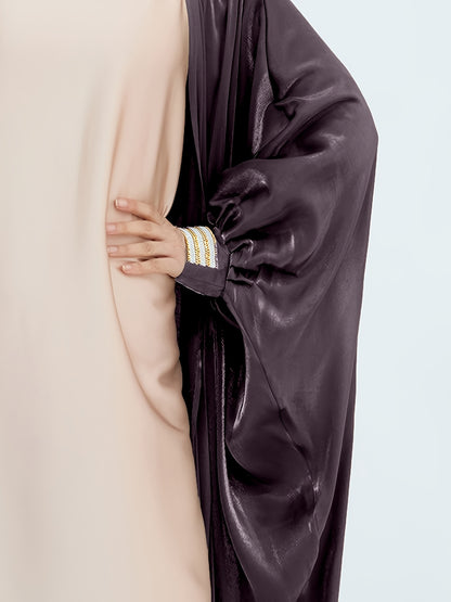 Women'S Reflective Golden & Gray Batwing Sleeve Long Tunic - Long Sleeve, Flowing Design, Perfect for Spring/Summer, Stylish Layering Piece, Summer Fashion | Flowing Tunic | Glossy Finish