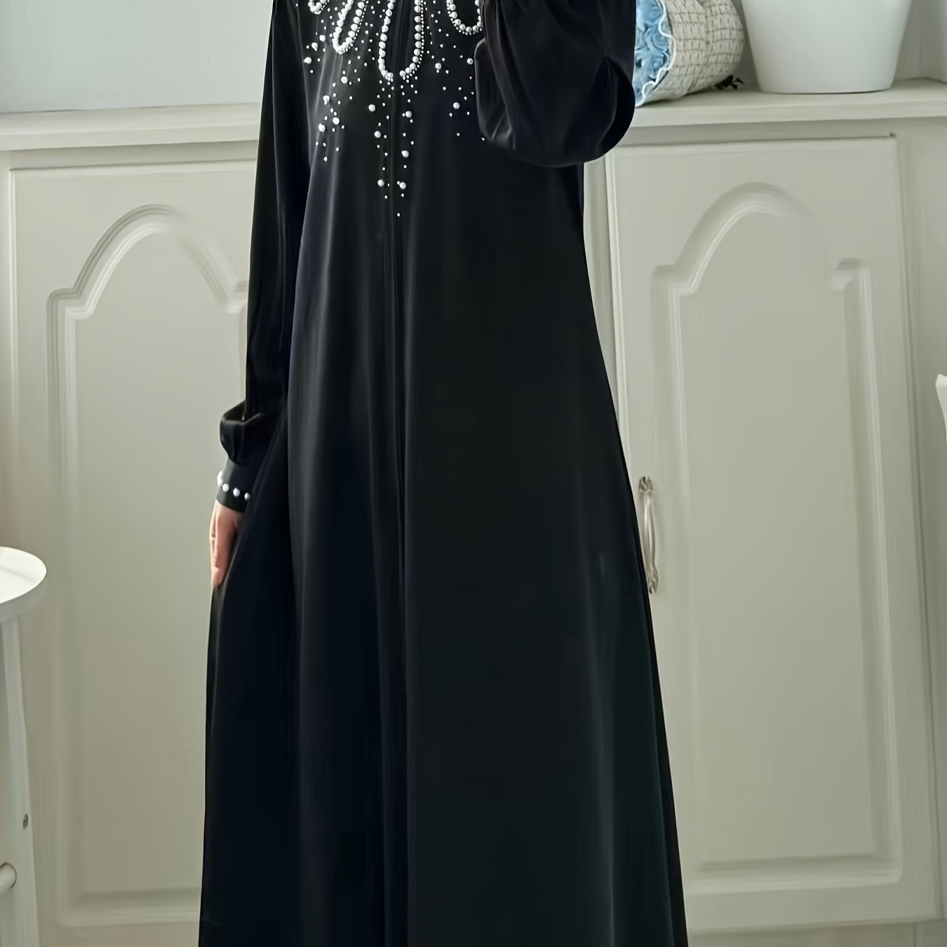 [Pearl Abaya] Elegant Pearl Rhinestone Abaya ABAYAS 8346 | Middle Eastern Fashion