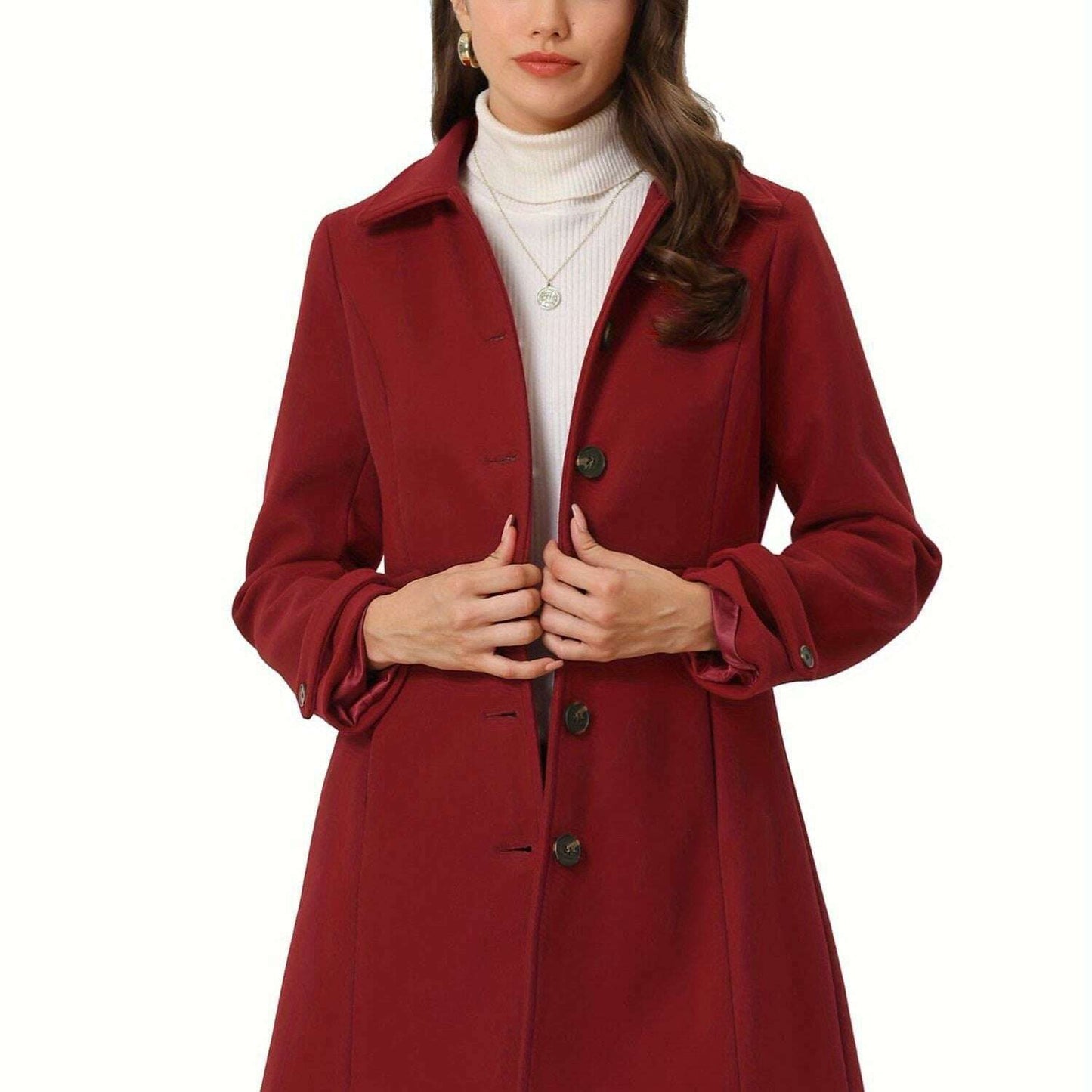 Allegra K Midi Pea Coat with Lapel Collar and Hidden Pockets