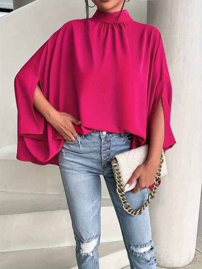 Women's Oversize Smock Neck Knot Back Batwing Sleeve Blouse Shirt Top