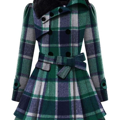 Women's Winter Double-Breasted Pea Coat with Faux Fur