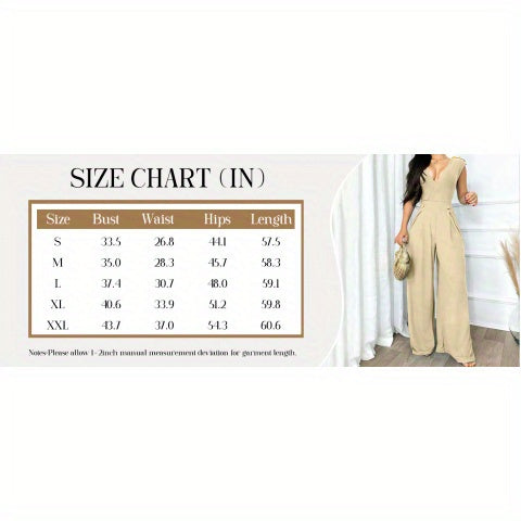 [Everyday Elegance] Elegant Sleeveless V-Neck Jumpsuit for Women - High Waist, Wide Leg, Full Length Romper with Golden Button Details, Black, Casual to Dressy Outfit for Everyday or Special Occasions, Versatile Outfit | Gold