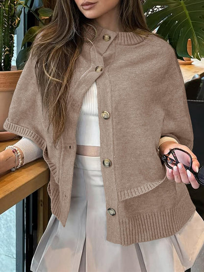 Women's Elegant Soft Pink Oversized Cape Cardigan - Fall Winter Sweater Coat with Button Front Closure, Long Sleeve Crew Neck & H-Line Silhouette, Medium Stretch for Casual to Formal Outfits