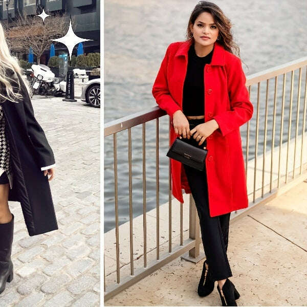 Single-Breasted Women's Pea Coat, Elegant Winter Overcoat