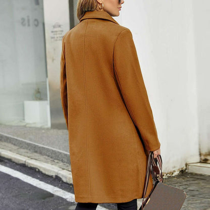 Single-Breasted Women's Pea Coat, Elegant Winter Overcoat