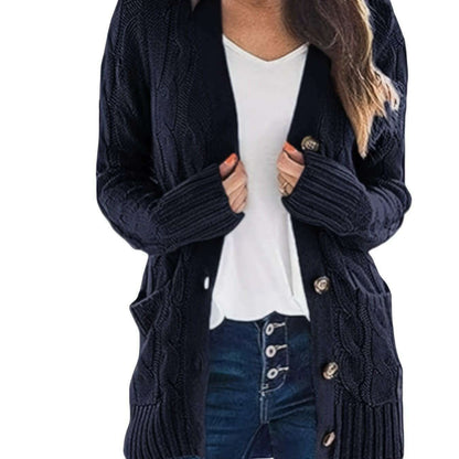 V-Neck Long Sleeve Knitted Cardigan with Pockets
