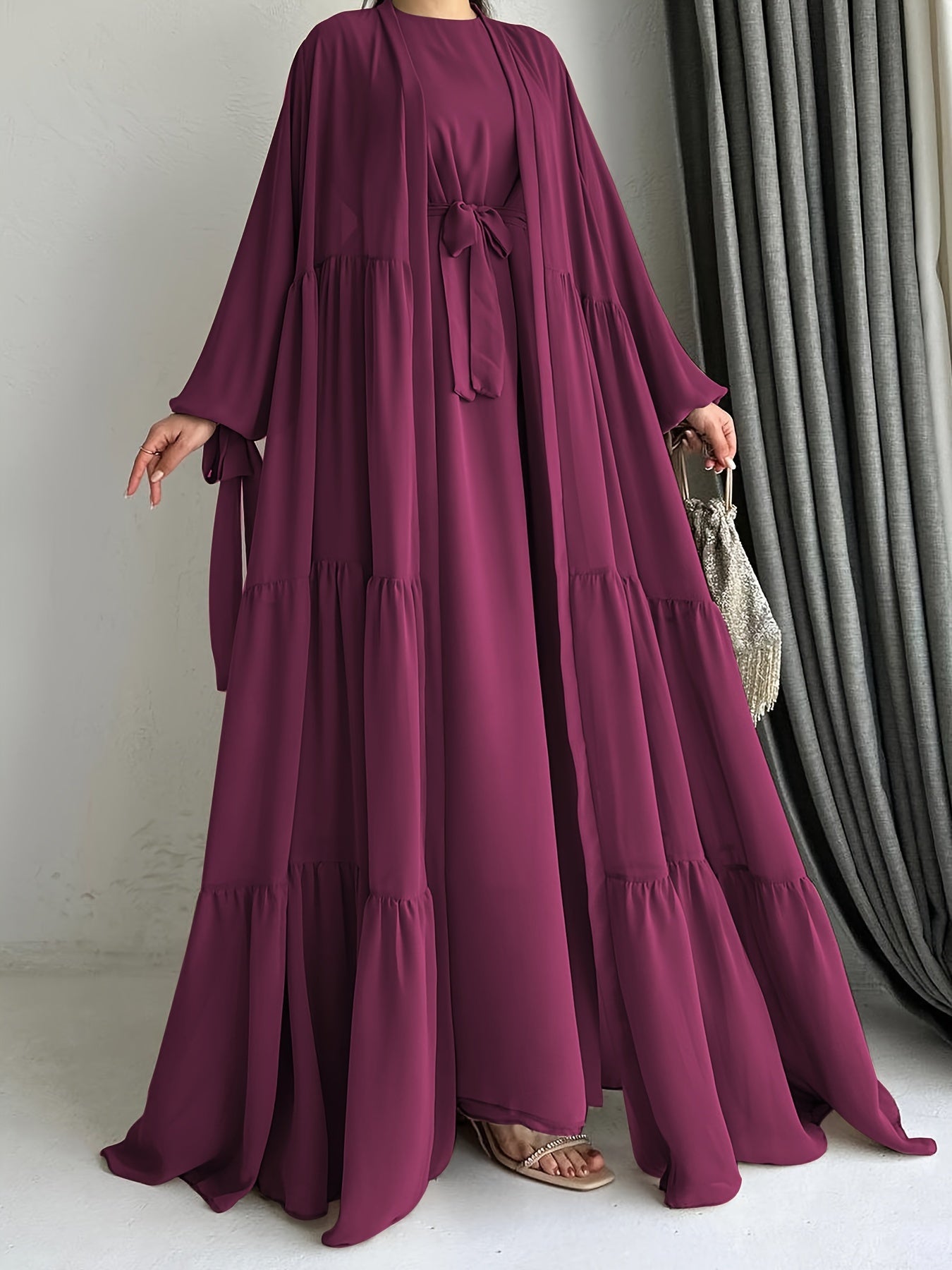 [Brown Abaya Dress] Modest Brown Abaya Dress with Cape Cover | Adjustable Waist Tie Belt, Machine Washable, Breathable Material, Hijabi Style, Casual Attire, Lightweight Fabric, All-Season Wear, Versatile Layering Piece, Flow