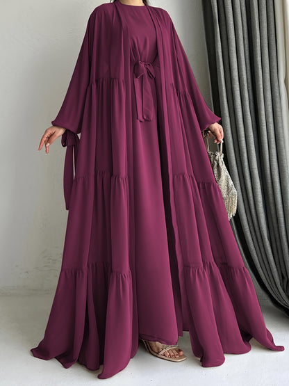 [Brown Abaya Dress] Modest Brown Abaya Dress with Cape Cover | Adjustable Waist Tie Belt, Machine Washable, Breathable Material, Hijabi Style, Casual Attire, Lightweight Fabric, All-Season Wear, Versatile Layering Piece, Flow
