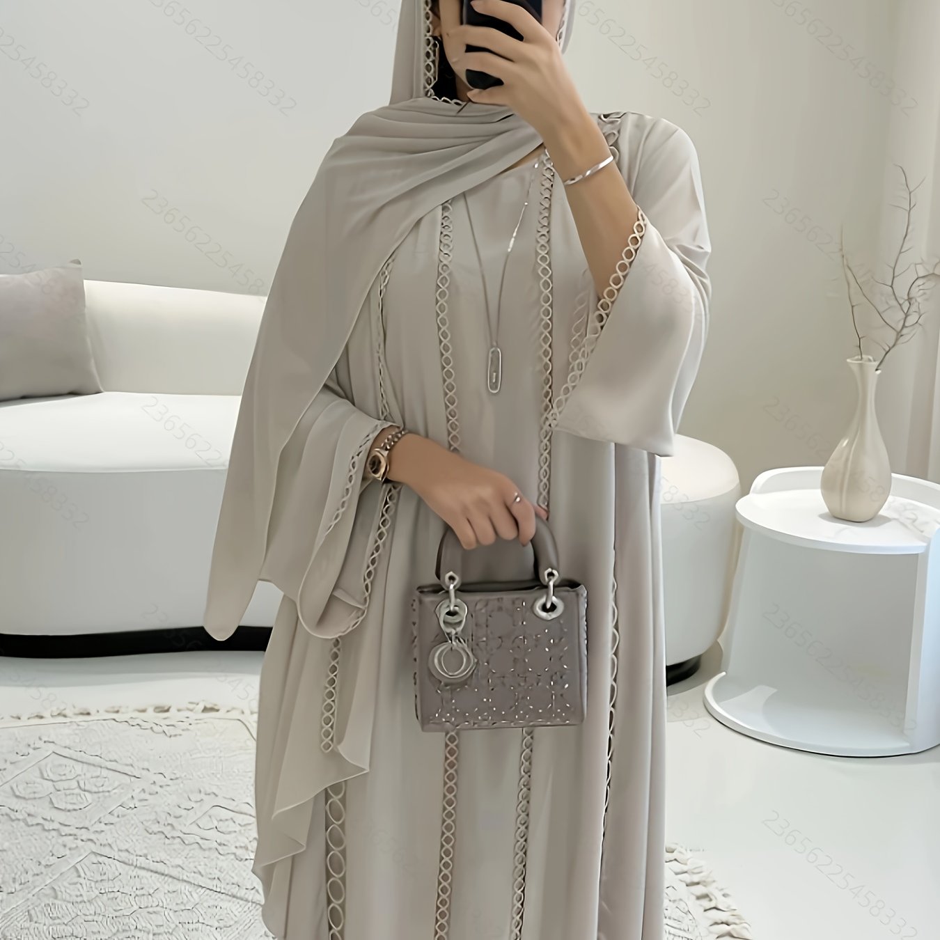 [Lightweight Open Robe Set] Lightweight Open Robe Set with Lace | Sleeveless Slip Dress and Chiffon Headscarf - Simple, Breathable for Spring/Summer