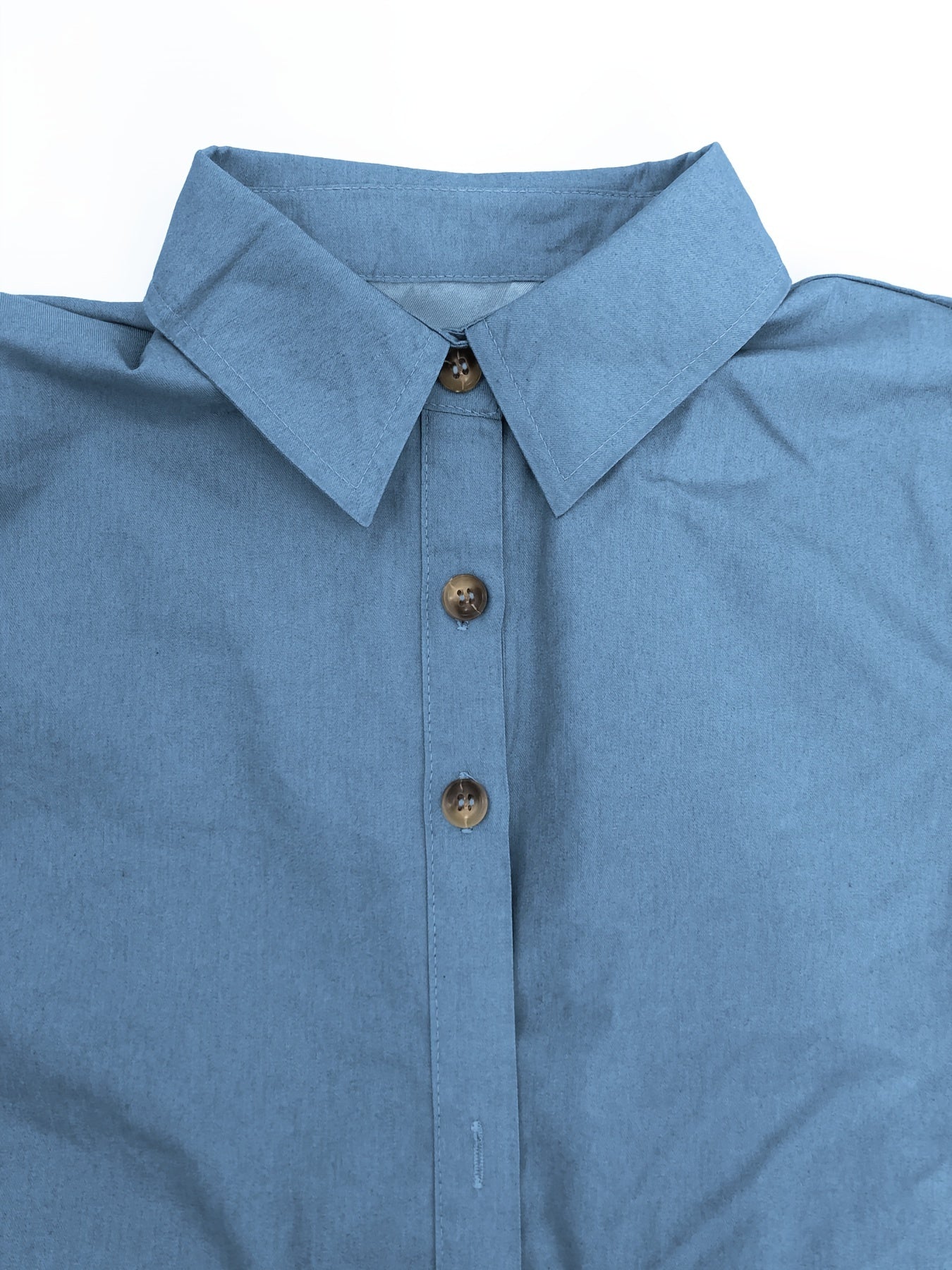 [Stylish Dress] Stylish Blue Women's Button-Up Dress | Long Sleeve, Ruffle Detail, Front Pocket, Drawstring Waist, Casual, All-Season - (Headscarf Not Included)