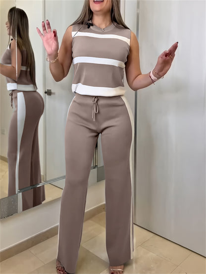 Striped Sleeveless Top & Drawstring Pants Set for Women